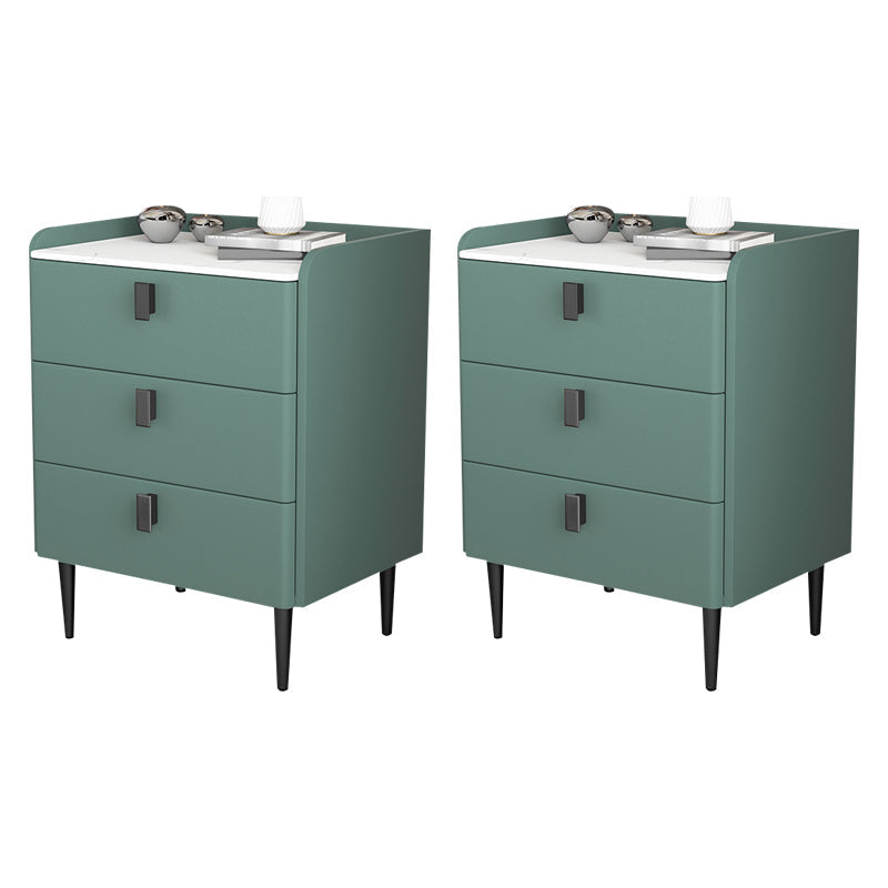 Contemporary Bed Nightstand Stone Bedside Cabinet with 3 Drawers Avocado Green Black 2 Piece Set Clearhalo 'Bedroom Furniture' 'furn' 'furn_night_stand' 'Furniture' 'night_stand' 'Nightstands' 7357079