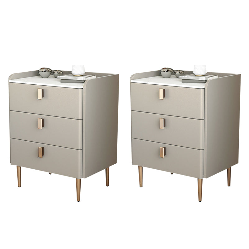 Contemporary Bed Nightstand Stone Bedside Cabinet with 3 Drawers Khaki Gold 2 Piece Set Clearhalo 'Bedroom Furniture' 'furn' 'furn_night_stand' 'Furniture' 'night_stand' 'Nightstands' 7357080