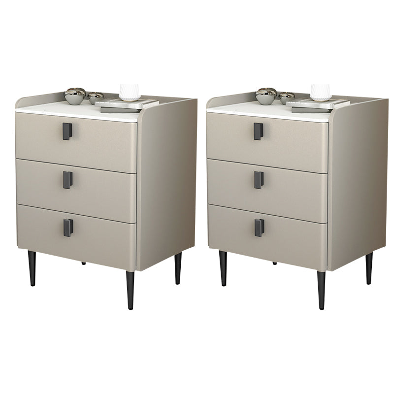 Contemporary Bed Nightstand Stone Bedside Cabinet with 3 Drawers Khaki Black 2 Piece Set Clearhalo 'Bedroom Furniture' 'furn' 'furn_night_stand' 'Furniture' 'night_stand' 'Nightstands' 7357081
