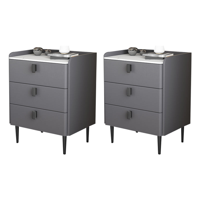 Contemporary Bed Nightstand Stone Bedside Cabinet with 3 Drawers Dark Gray Black 2 Piece Set Clearhalo 'Bedroom Furniture' 'furn' 'furn_night_stand' 'Furniture' 'night_stand' 'Nightstands' 7357082