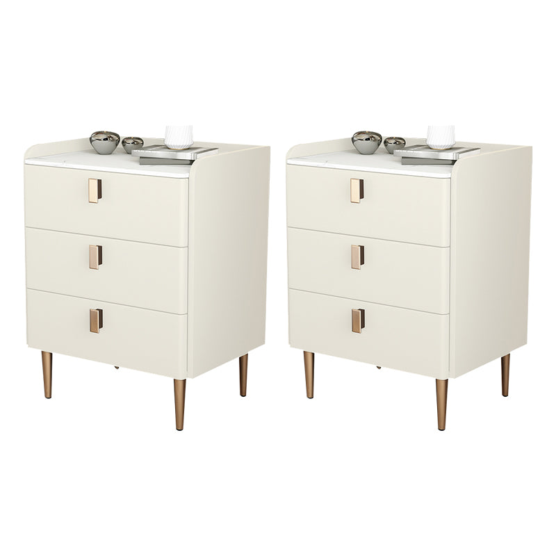 Contemporary Bed Nightstand Stone Bedside Cabinet with 3 Drawers Gold 2 Piece Set Clearhalo 'Bedroom Furniture' 'furn' 'furn_night_stand' 'Furniture' 'night_stand' 'Nightstands' 7357085