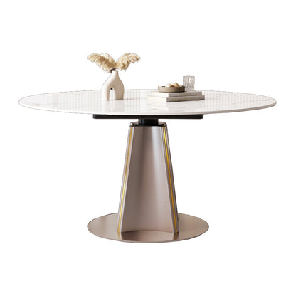 Glossy White Foldable Dining Table Set 1/5/7 Pieces Stone Dinette Set for Kitchen