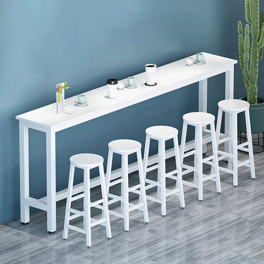 Modern Wood Bar Table Set 6 Pcs Rectangle Table Metal Base for Milk Tea Shop