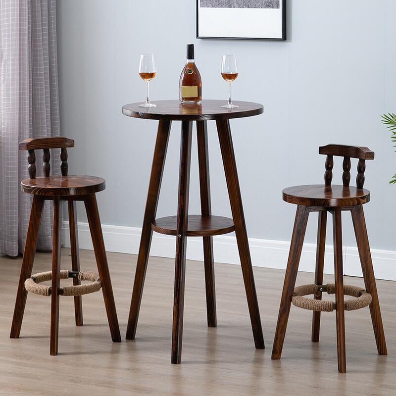 Brown Solid Wood Pub Table Set 1/3 Pcs Bar Table with Wooden Stools Table & Chair(s) 3 Piece Set Clearhalo 'Bar Furniture' 'furn' 'furn_home_bar_bar_sets' 'Furniture' 'Home Bars & Bar Sets' 'home_bar_bar_sets' 'Kitchen & Dining Furniture' 7358633