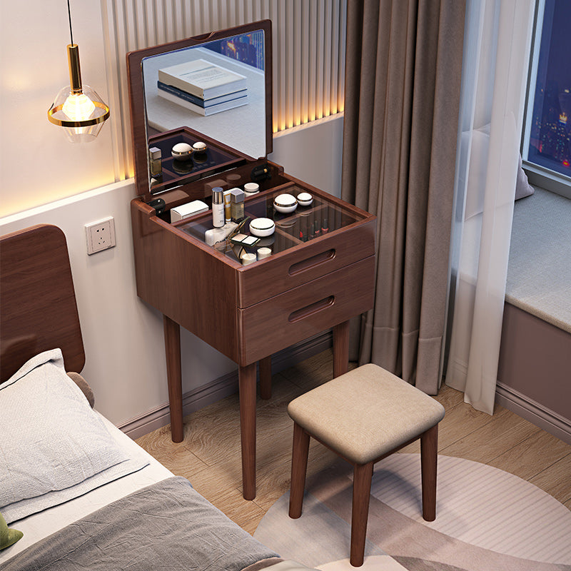 Consejo de tocador de tocador de maquillaje de madera maciza contemporánea con 2 cajones