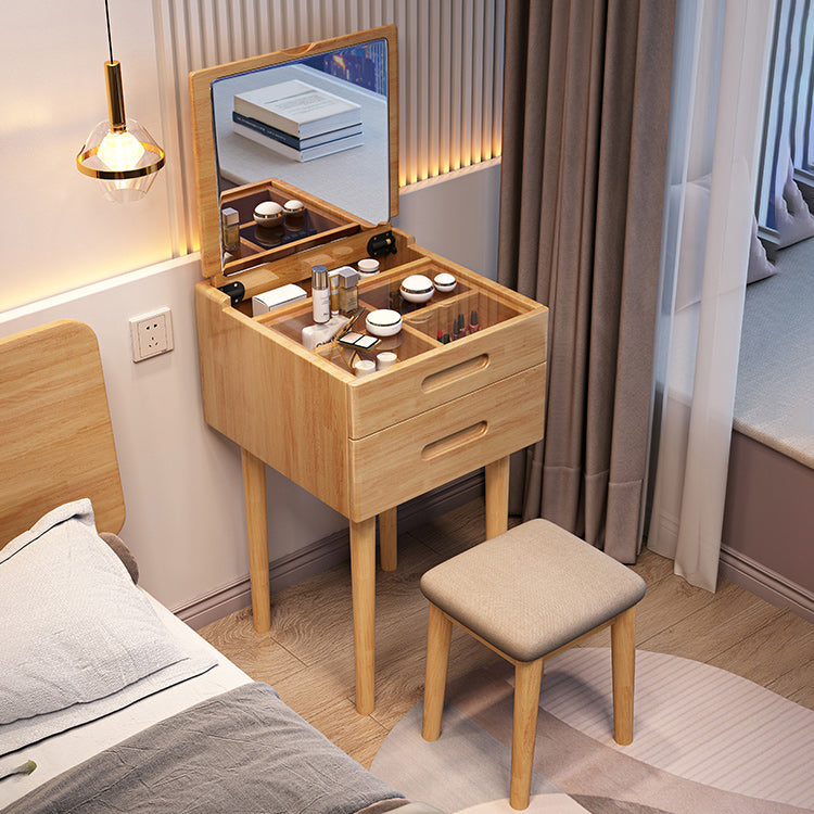 Contemporary Solid Wood Make-up Vanity Home Vanity Desk with 2 Drawers Makeup Vanity & Stools Natural Clearhalo 'Bedroom Furniture' 'furn' 'furn_makeup_vanities' 'Furniture' 'Makeup Vanities' 'makeup_vanities' 7358749