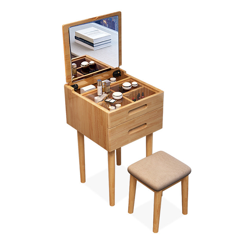 Consejo de tocador de tocador de maquillaje de madera maciza contemporánea con 2 cajones