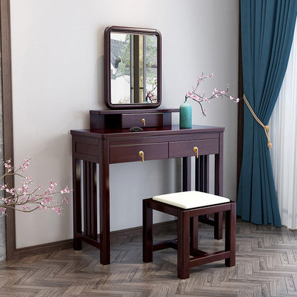 Tocador de tocador con espejo tradicional tocador de madera maciza con taburetes en marrón