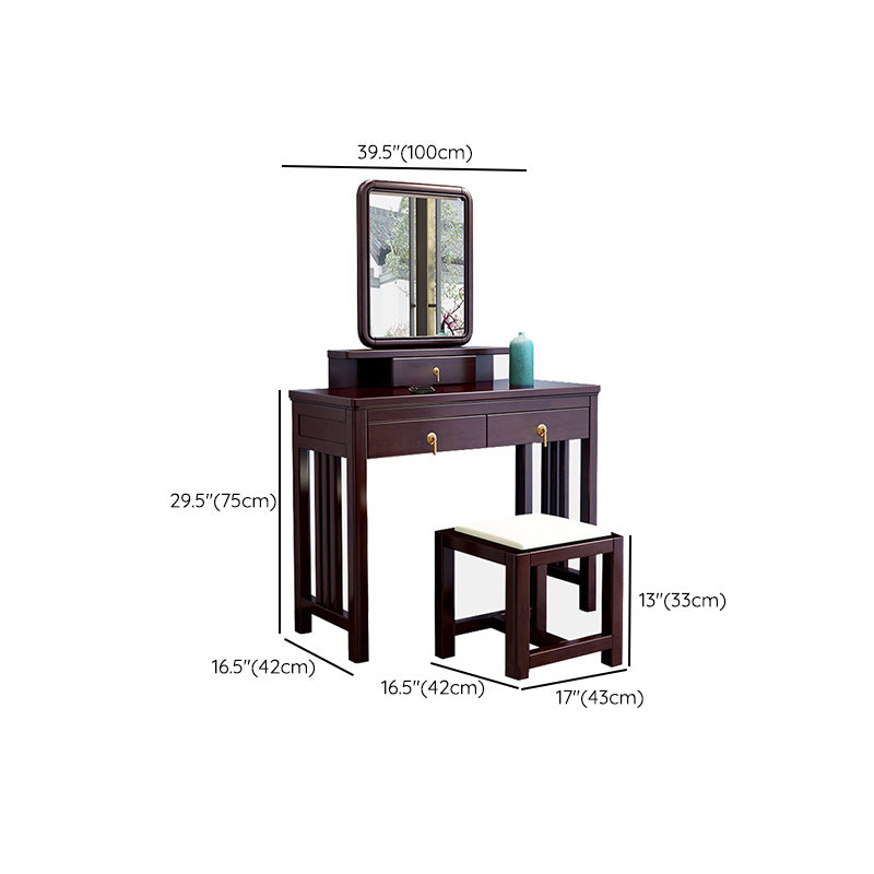 Tocador de tocador con espejo tradicional tocador de madera maciza con taburetes en marrón