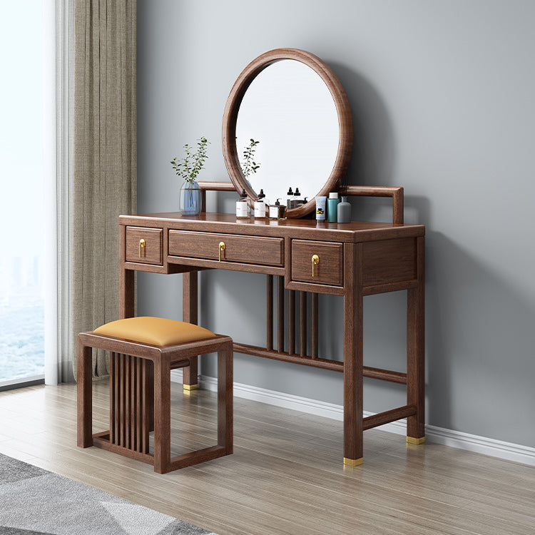 Tradicional 3 cajones de madera de nogal Magno de maquillaje Magno de escritorio en marrón