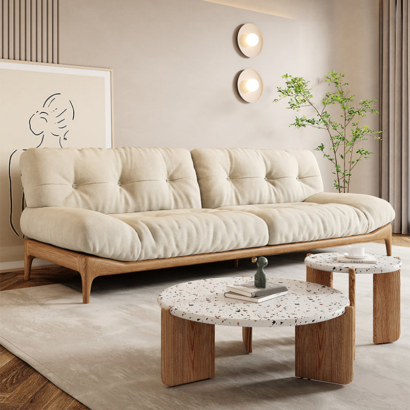 Cream Tufted Armless Sofa Wooden Frame Settee in Ash with Footrest Clearhalo 'furn' 'furn_sofas' 'Furniture' 'Living Room Furniture' 'Sofa' 'sofas' 7359055
