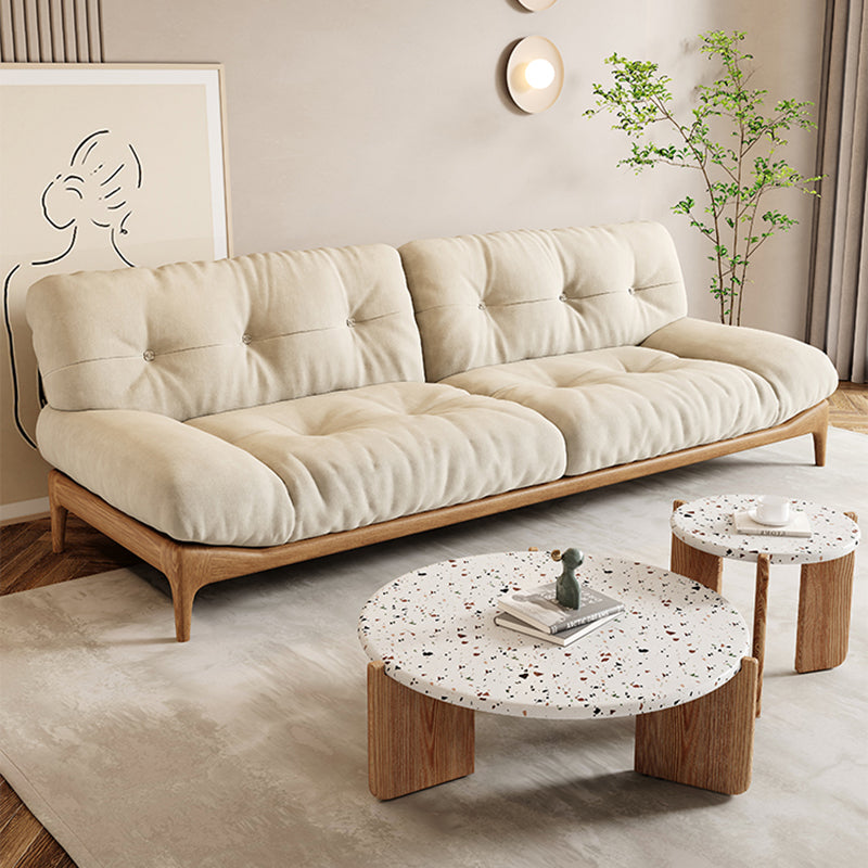 Cream Tufted Armless Sofa Wooden Frame Settee in Ash with Footrest Clearhalo 'furn' 'furn_sofas' 'Furniture' 'Living Room Furniture' 'Sofa' 'sofas' 7359057
