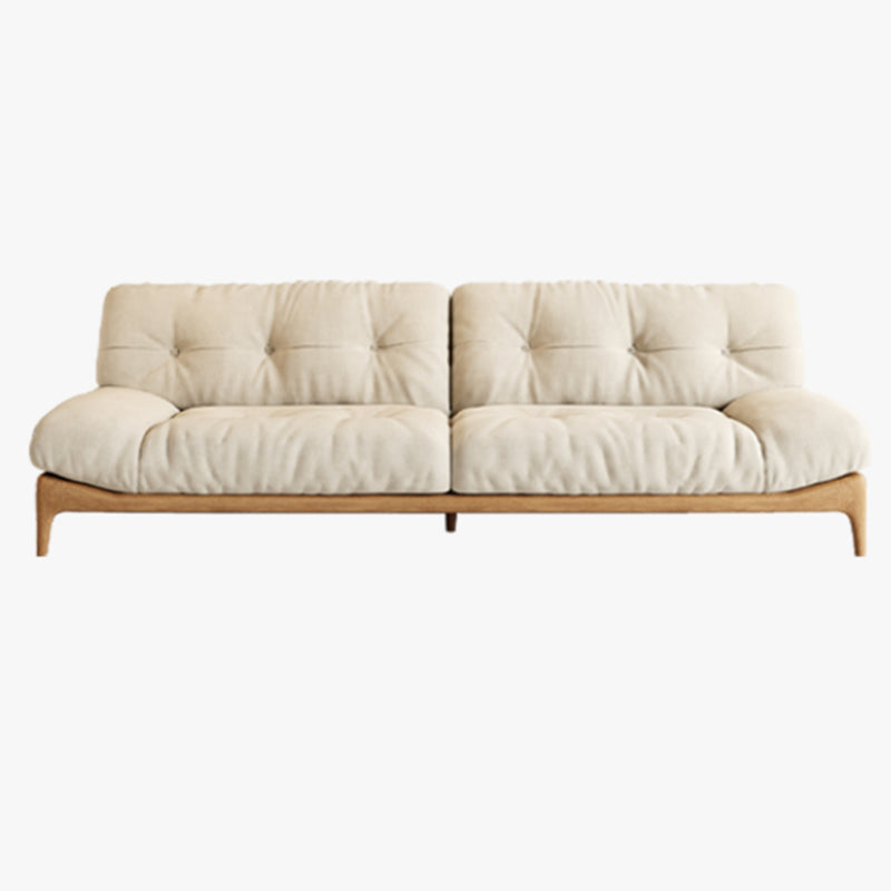 Cream Tufted Armless Sofa Wooden Frame Settee in Ash with Footrest Flannel Clearhalo 'furn' 'furn_sofas' 'Furniture' 'Living Room Furniture' 'Sofa' 'sofas' 7359060