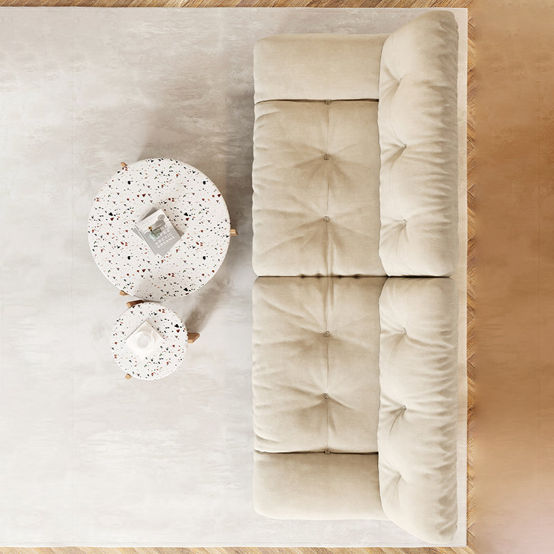 Cream Tufted Armless Sofa Wooden Frame Settee in Ash with Footrest Clearhalo 'furn' 'furn_sofas' 'Furniture' 'Living Room Furniture' 'Sofa' 'sofas' 7359067