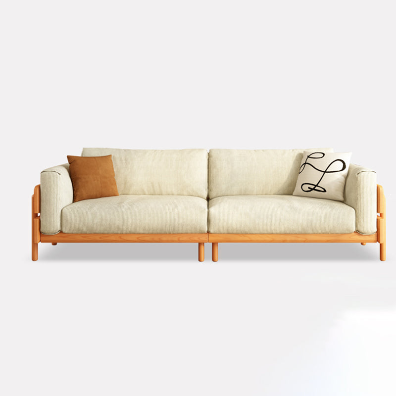 Solid Wood Square Arm Sofa Slipcovered Corduroy Cushions Sofa 106"L x 33.5"W x 33.5"H Corduroy Beige Clearhalo 'furn' 'furn_sofas' 'Furniture' 'Living Room Furniture' 'Sofa' 'sofas' 7359080