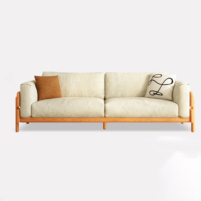 Solid Wood Square Arm Sofa Slipcovered Corduroy Cushions Sofa 83"L x 33"W x 33"H Corduroy Beige Clearhalo 'furn' 'furn_sofas' 'Furniture' 'Living Room Furniture' 'Sofa' 'sofas' 7359082