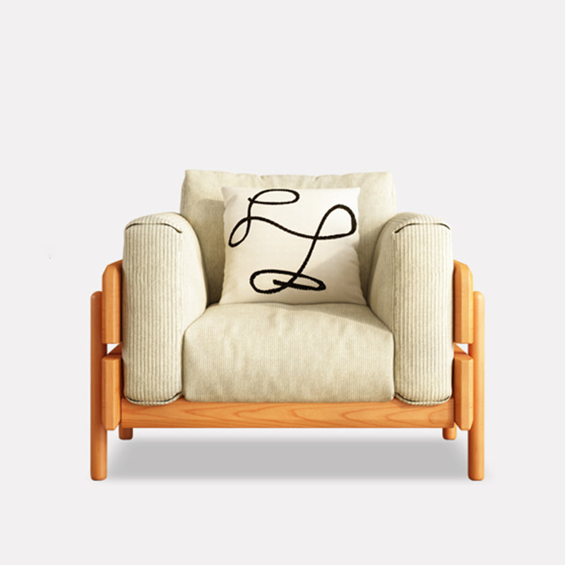 Solid Wood Square Arm Sofa Slipcovered Corduroy Cushions Sofa 39"L x 33.5"W x 33.5"H Corduroy Beige Clearhalo 'furn' 'furn_sofas' 'Furniture' 'Living Room Furniture' 'Sofa' 'sofas' 7359086