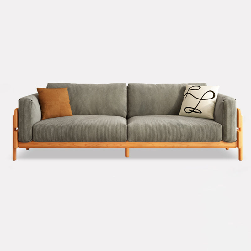 Solid Wood Square Arm Sofa Slipcovered Corduroy Cushions Sofa 83"L x 33"W x 33"H Corduroy Gray Clearhalo 'furn' 'furn_sofas' 'Furniture' 'Living Room Furniture' 'Sofa' 'sofas' 7359093