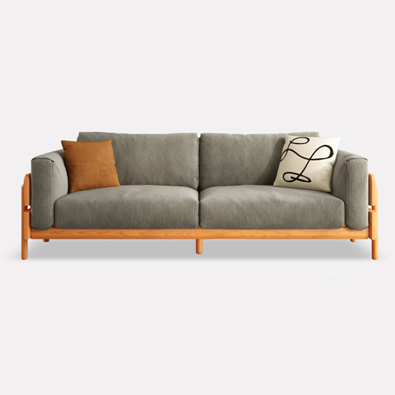 Solid Wood Square Arm Sofa Slipcovered Corduroy Cushions Sofa 71"L x 33"W x 33"H Corduroy Gray Clearhalo 'furn' 'furn_sofas' 'Furniture' 'Living Room Furniture' 'Sofa' 'sofas' 7359095