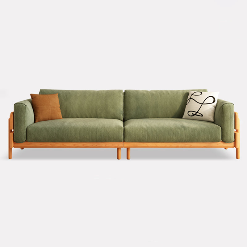 Solid Wood Square Arm Sofa Slipcovered Corduroy Cushions Sofa 122"L x 33.5"W x 33.5"H Corduroy Dark Green Clearhalo 'furn' 'furn_sofas' 'Furniture' 'Living Room Furniture' 'Sofa' 'sofas' 7359099