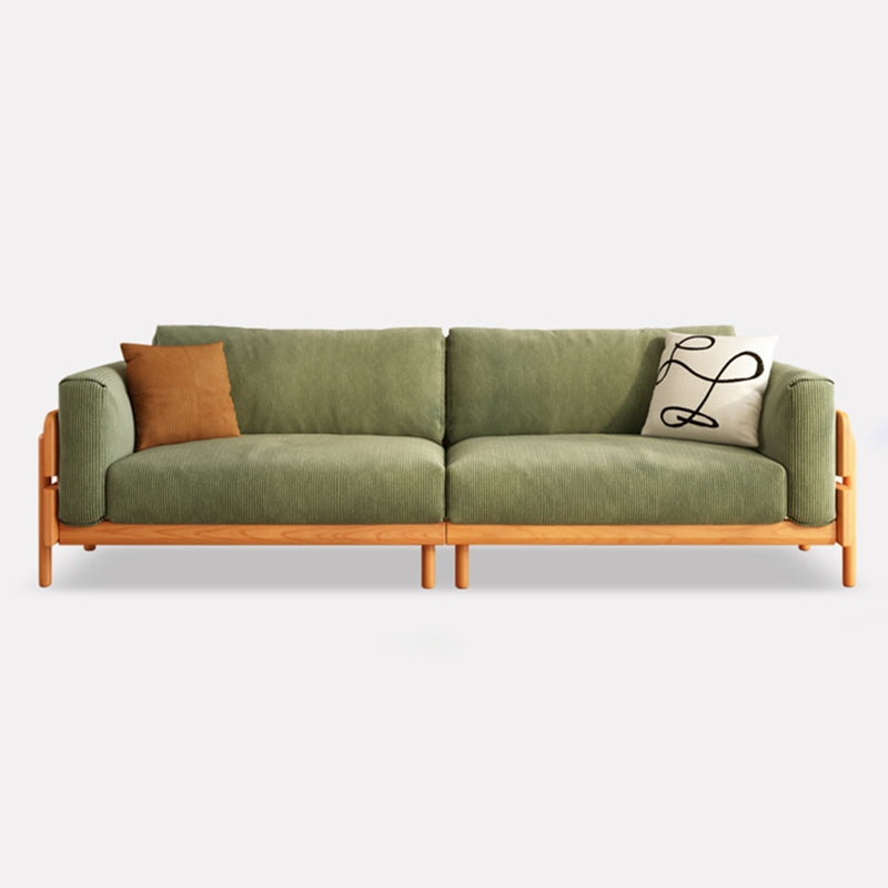 Solid Wood Square Arm Sofa Slipcovered Corduroy Cushions Sofa 106"L x 33.5"W x 33.5"H Corduroy Dark Green Clearhalo 'furn' 'furn_sofas' 'Furniture' 'Living Room Furniture' 'Sofa' 'sofas' 7359100