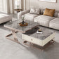 2 Nesting Coffee Table Set Slate & Glass Top Square Cocktail Table with Drawers