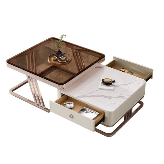 2 nidificazione tavolino da caffè set e tavolo da cocktail quadrato in vetro con cassetti