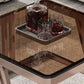 2 Nesting Coffee Table Set Slate & Glass Top Square Cocktail Table with Drawers