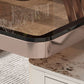 2 Nesting Coffee Table Set Slate & Glass Top Square Cocktail Table with Drawers