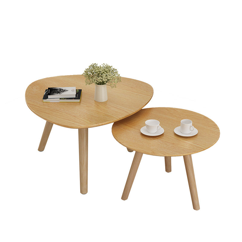 Massief houten salontafelset met 3 poten, moderne geometrische cocktailtafel