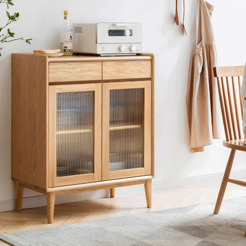 Modern Dining Server Oak Glass Doors Buffet Server for Dining Room Clearhalo 'buffet_sideboard' 'Buffets & Sideboards' 'furn' 'furn_buffet_sideboard' 'Furniture' 'Kitchen & Dining Furniture' 7359700