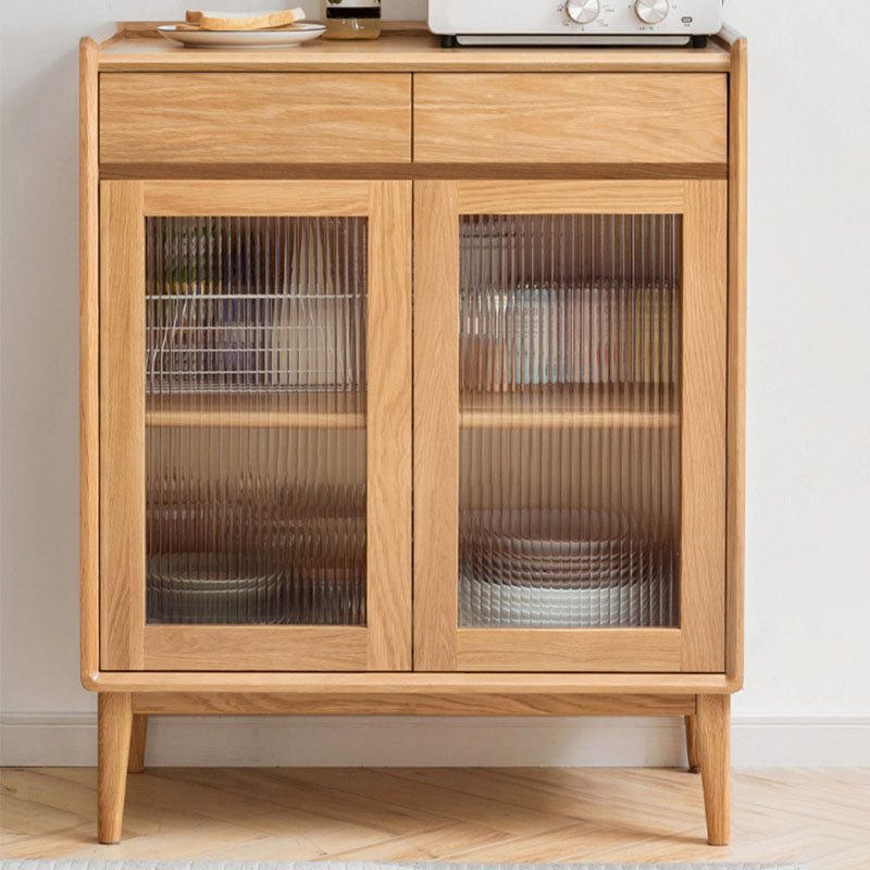 Modern Dining Server Oak Glass Doors Buffet Server for Dining Room 39"L x 16"W x 37"H Natural Clearhalo 'buffet_sideboard' 'Buffets & Sideboards' 'furn' 'furn_buffet_sideboard' 'Furniture' 'Kitchen & Dining Furniture' 7359701