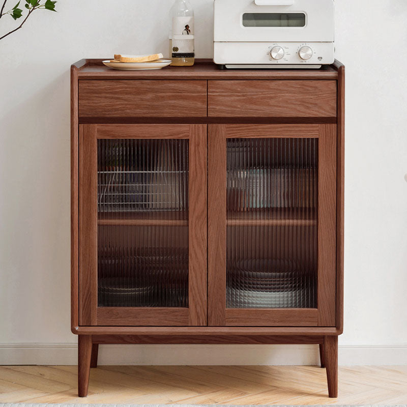 Modern Dining Server Oak Glass Doors Buffet Server for Dining Room 30"L x 16"W x 37"H Nut-Brown Clearhalo 'buffet_sideboard' 'Buffets & Sideboards' 'furn' 'furn_buffet_sideboard' 'Furniture' 'Kitchen & Dining Furniture' 7359702