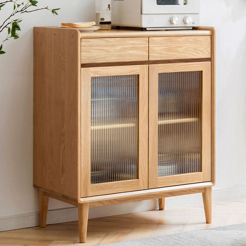 Modern Dining Server Oak Glass Doors Buffet Server for Dining Room Clearhalo 'buffet_sideboard' 'Buffets & Sideboards' 'furn' 'furn_buffet_sideboard' 'Furniture' 'Kitchen & Dining Furniture' 7359703