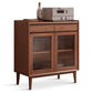 Modern Dining Server Oak Glass Doors Buffet Server for Dining Room 39"L x 16"W x 37"H Nut-Brown Clearhalo 'buffet_sideboard' 'Buffets & Sideboards' 'furn' 'furn_buffet_sideboard' 'Furniture' 'Kitchen & Dining Furniture' 7359704