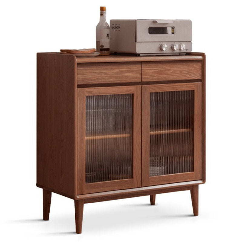Modern Dining Server Oak Glass Doors Buffet Server for Dining Room 39"L x 16"W x 37"H Nut-Brown Clearhalo 'buffet_sideboard' 'Buffets & Sideboards' 'furn' 'furn_buffet_sideboard' 'Furniture' 'Kitchen & Dining Furniture' 7359704