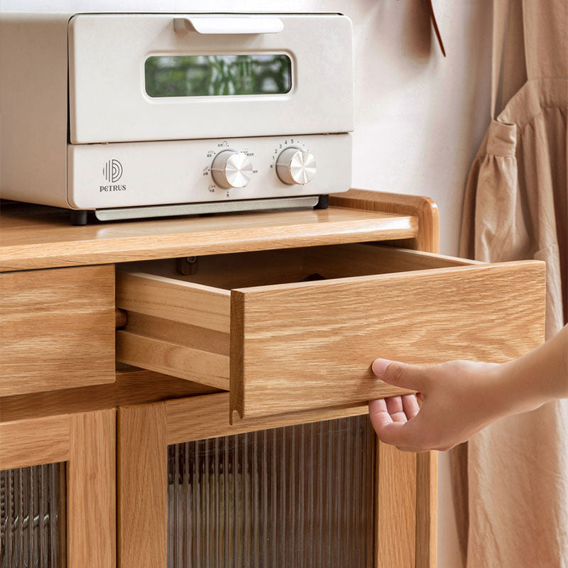 Modern Dining Server Oak Glass Doors Buffet Server for Dining Room Clearhalo 'buffet_sideboard' 'Buffets & Sideboards' 'furn' 'furn_buffet_sideboard' 'Furniture' 'Kitchen & Dining Furniture' 7359709