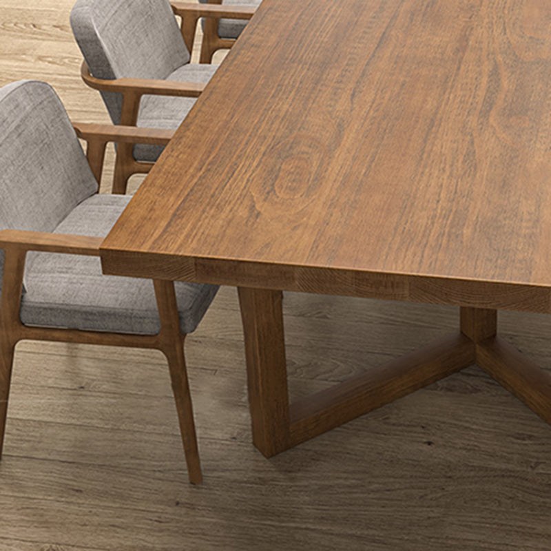 Modern Wood Office Desk Rectangular Shape Task Desk with 2 Legs in Brown Clearhalo 'furn' 'furn_office_desk' 'Furniture' 'Office Desks' 'Office Furniture' 'office_desk' 7360051