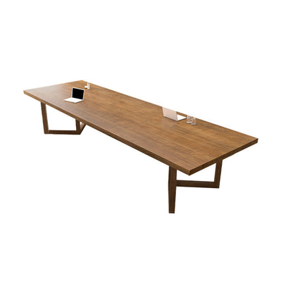 Modern Wood Office Desk Rectangular Shape Task Desk with 2 Legs in Brown 70.9"L x 31.5"W x 29.5"H Clearhalo 'furn' 'furn_office_desk' 'Furniture' 'Office Desks' 'Office Furniture' 'office_desk' 7360052