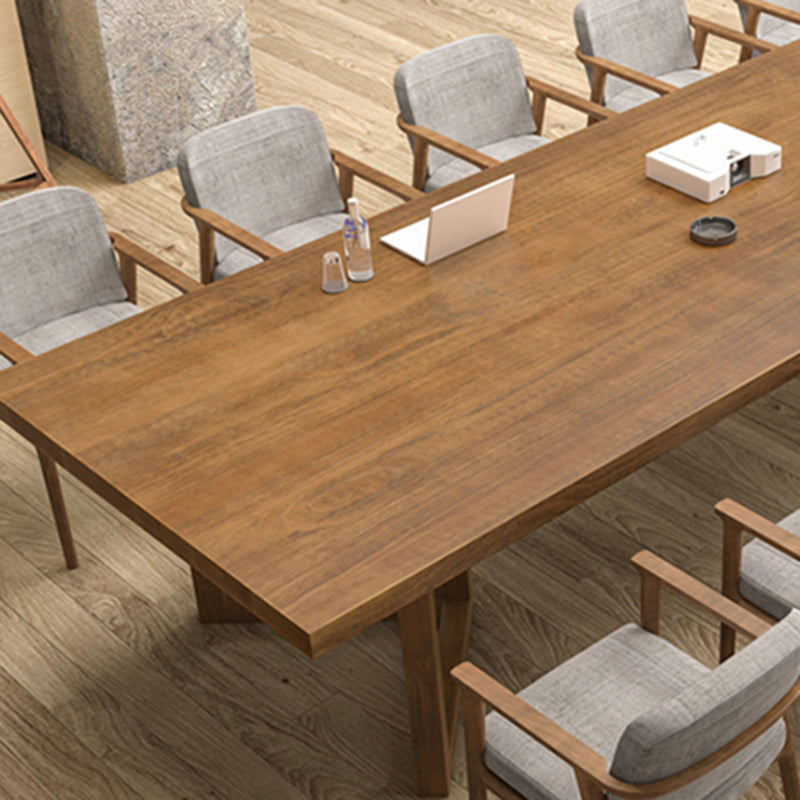 Modern Wood Office Desk Rectangular Shape Task Desk with 2 Legs in Brown Clearhalo 'furn' 'furn_office_desk' 'Furniture' 'Office Desks' 'Office Furniture' 'office_desk' 7360053