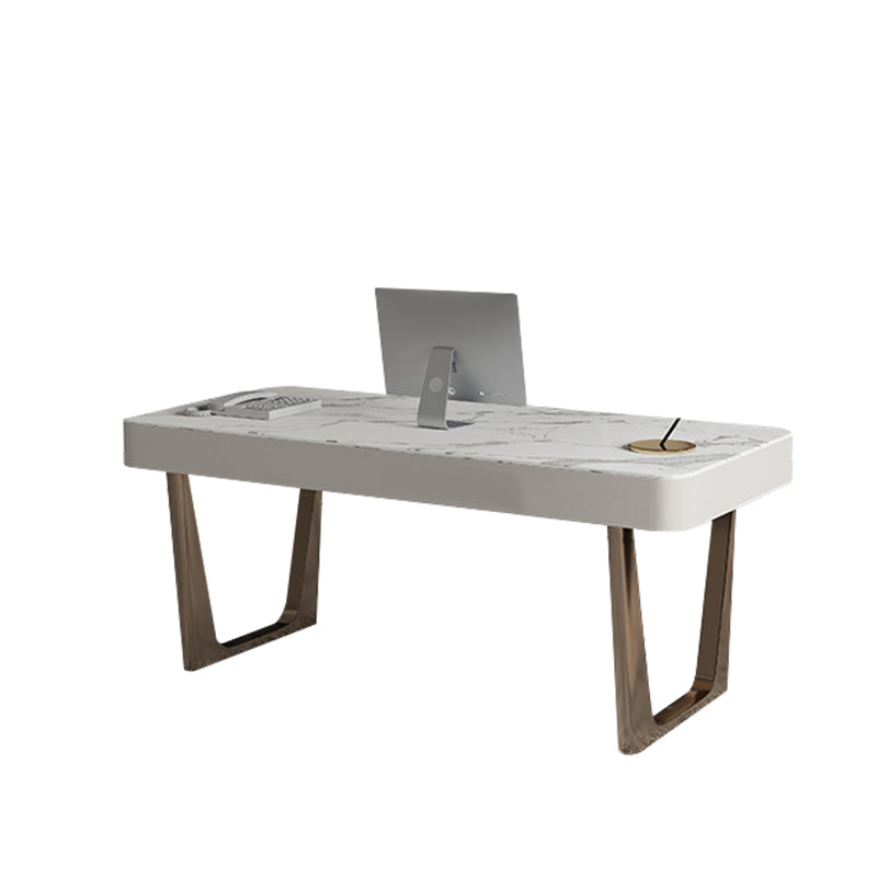 Bureau de bureau en pierre moderne bureau de tâche de forme rectangulaire avec 3 tiroirs en blanc