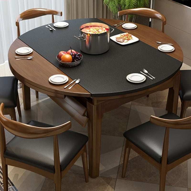 Dining Room Dinner Table 4 Legs Extendable Wood Dining Table Brown-Black Without Chairs Clearhalo 'Dining Tables & Seating' 'Dining Tables' 'dining_table' 'furn' 'furn_dining_table' 'Furniture' 'Kitchen & Dining Furniture' 7360727