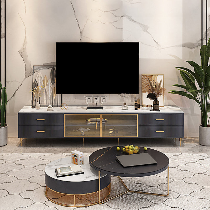 Stone TV Stand Console Enclosed Storage TV Media Console with 4 Drawers Clearhalo 'furn' 'furn_tv_stands_entertainment_centers' 'Furniture' 'Living Room Furniture' 'TV Stands & Entertainment Centers' 'TV Stands & Media Storage Furniture' 'tv_stands_entertainment_centers' 7360752