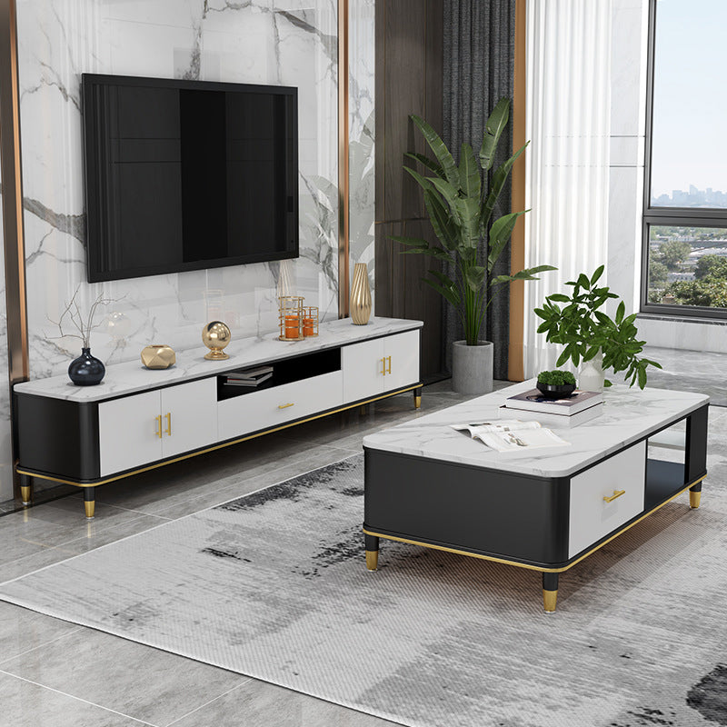 Open Storage TV Media Console Stone TV Console for Living Room Clearhalo 'furn' 'furn_tv_stands_entertainment_centers' 'Furniture' 'Living Room Furniture' 'TV Stands & Entertainment Centers' 'TV Stands & Media Storage Furniture' 'tv_stands_entertainment_centers' 7360767