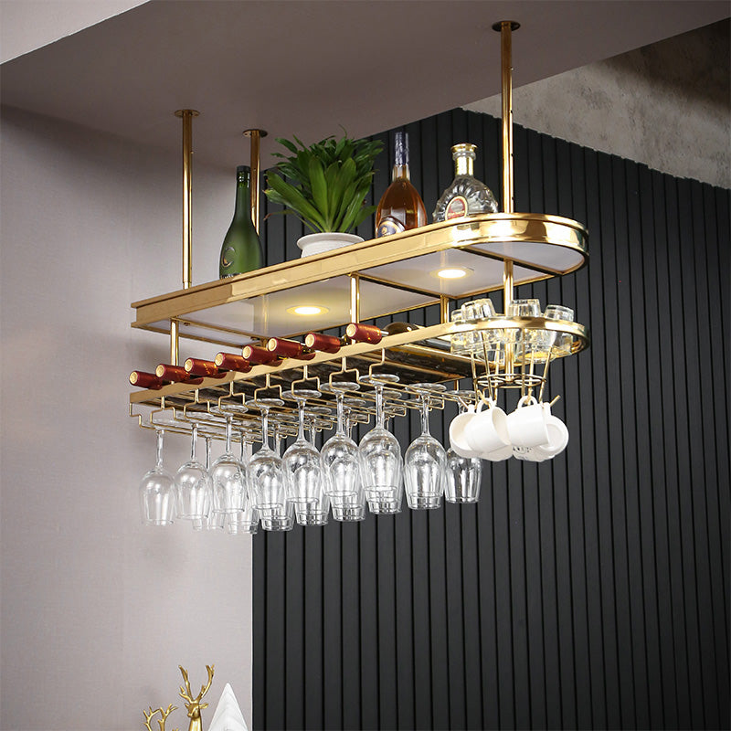 Roestvrijstalen wijnrek moderne eenvoudige hangende wijnrekhouder in goud