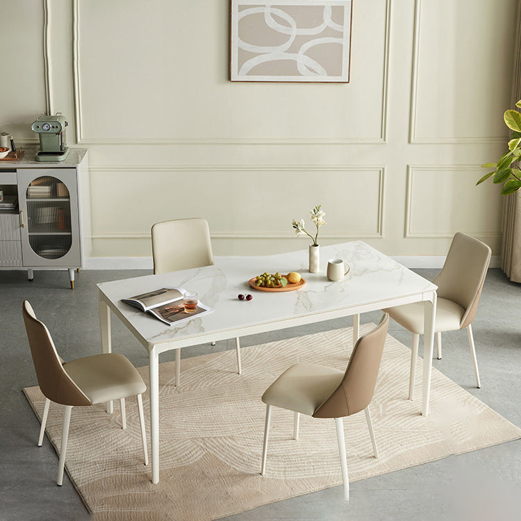 Moderne Stil Steinmöbel 5/7 PCs weiße Rechtecktisch mit Essstuhl