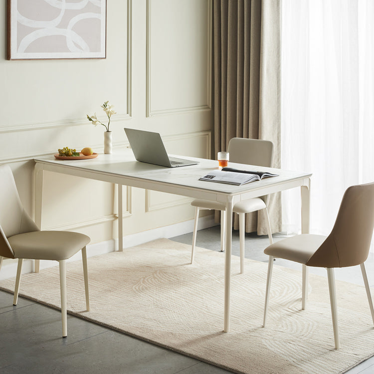 Moderne Stil Steinmöbel 5/7 PCs weiße Rechtecktisch mit Essstuhl