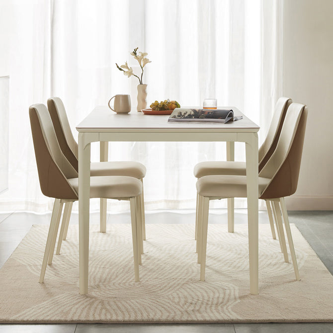 Moderne Stil Steinmöbel 5/7 PCs weiße Rechtecktisch mit Essstuhl
