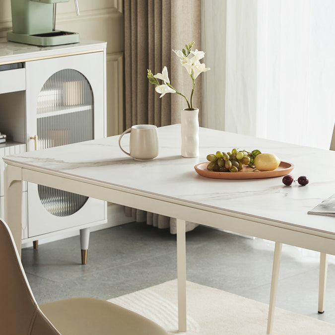Moderne Stil Steinmöbel 5/7 PCs weiße Rechtecktisch mit Essstuhl