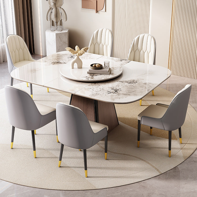 Modern White Stone Top Dining Set 1/5/7 Pieces Dining Table Set with Padded Chairs Table & Chair(s) 7 Piece Set Clearhalo 'Dining Room Sets' 'Dining Tables & Seating' 'dining_room_set' 'furn' 'furn_dining_room_set' 'Furniture' 'Kitchen & Dining Furniture' 7362065